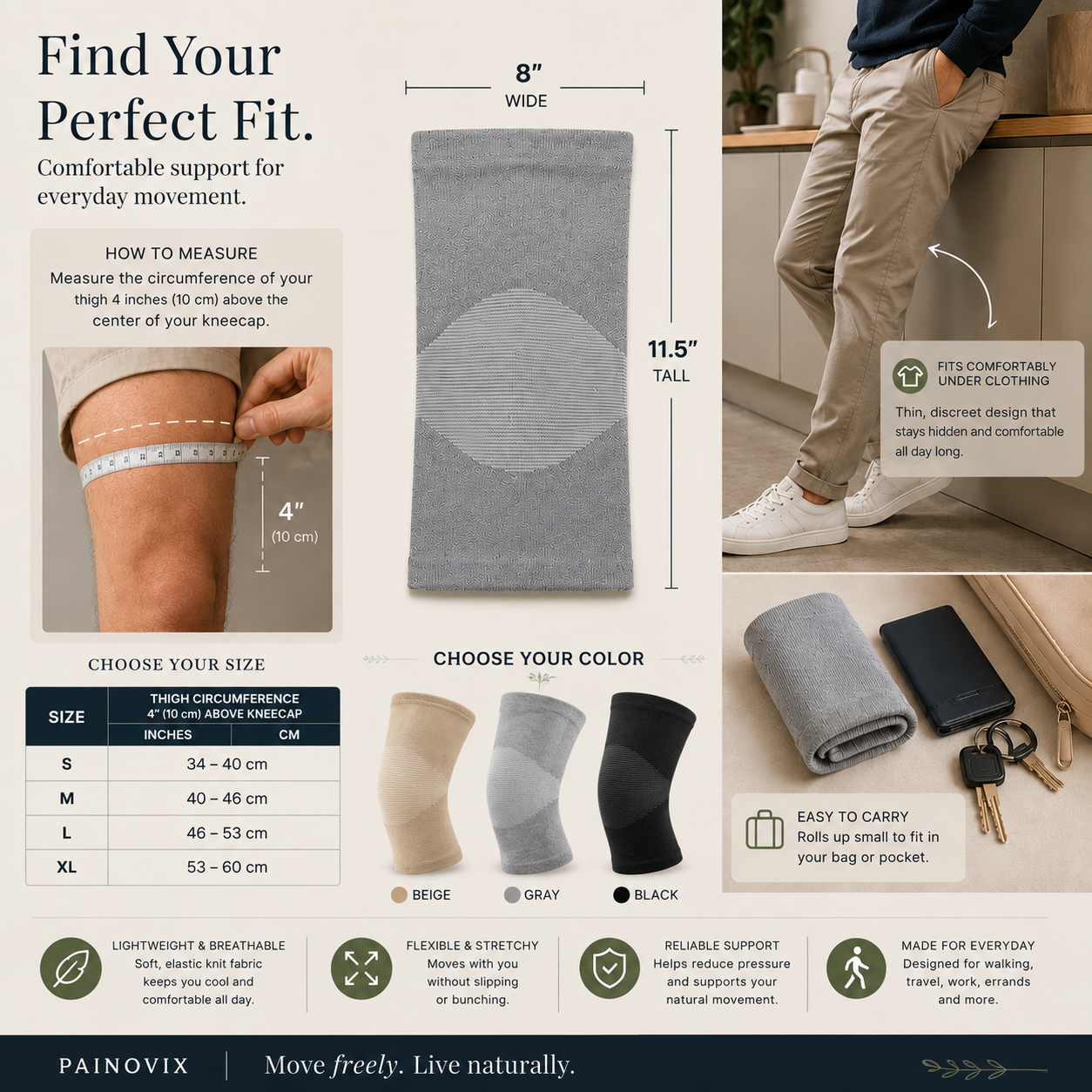 PAINOVIX Premium bamboo Knee Sleeve Feel Stable, Supported & Pain-Free In Minutes